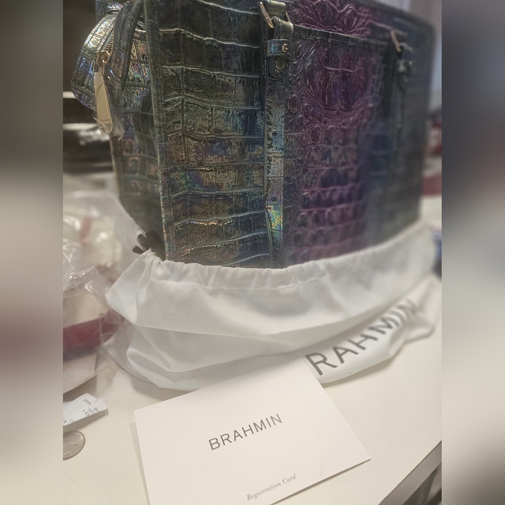 Brahmin Blue and Purple Tote with Modern Elegance